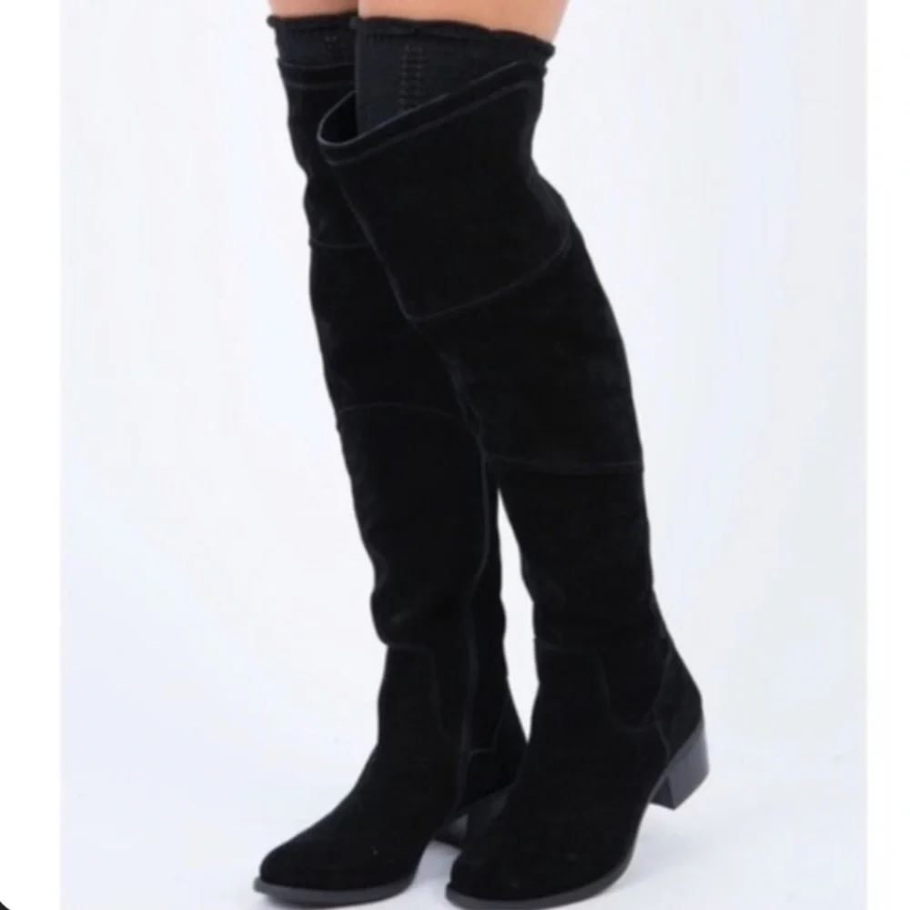 NEW Vince Camuto Bendra Suede Black Over the Knee Split Shaft Boot size 6